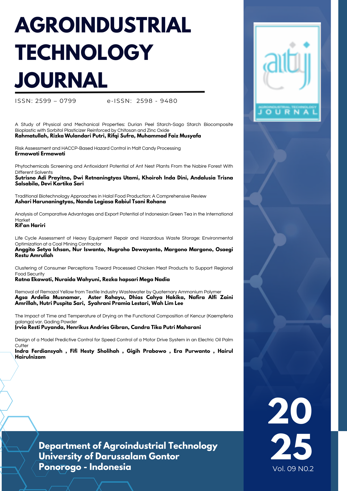 					View Vol. 9 No. 2 (2025): Agroindustrial Technology Journal [ATJ]
				